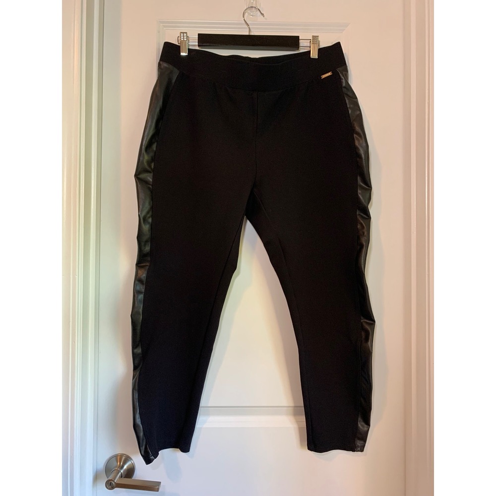Tahari Woman Black Faux Leather Side Stripe Leggings Plus Size 1X Tapered Pants